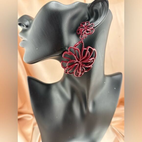 Crimson Bloom Statement Earrings Trendy! - Picture 5 of 5